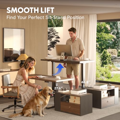 FLEXISPOT 63" L Shaped Standing Desk with Drawers, Black Walnut, view 5
