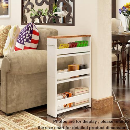 Slim Rolling Storage Cart, Wood 4-Tier Narrow Kitchen/Laundry Cart, view 7
