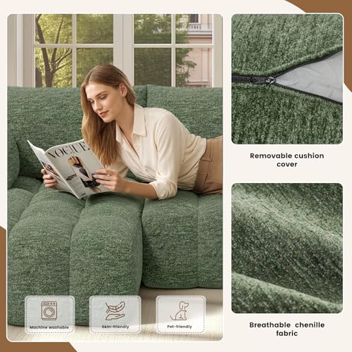 108” Boneless Couch, Cloud Couch with L-Shape Chaise, Modular Sectional Sofa with Oversized Deep Seat,Couch for Living Room Bedroom,No Assembly Required,Green
