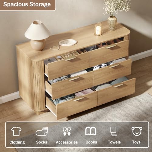 6 Drawer Dresser for Bedroom, 47'' Wide Chest of Drawers, Natural Oak, view 4