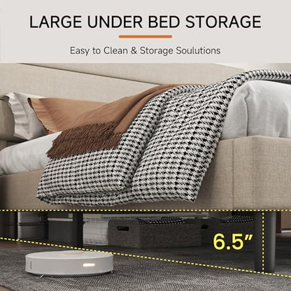 Queen Platform Bed Frame with Adjustable Linen Fabric Upholstered Headboard, view 7