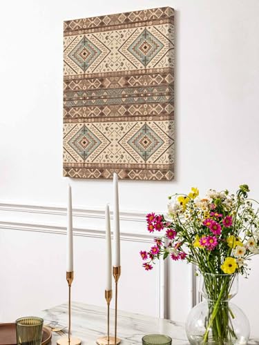 NuYeBiofx Southwest Ethnic Retro Brown Canvas Wall Art Prints,40"x28" Framed Picture Artwork Abstract Boho Geometric Printed Canvas Oil Painting for Living Room Bedroom Office,Ready to Hang