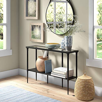 Dafna 45'' Wide Rectangular Console Table in Blackened Bronze | Two-tier design with glass top adds stylish storage and display space to entryways, hallways, living rooms, or behind sofas