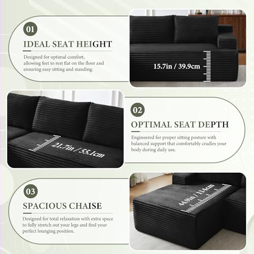 96" Sectional Couches for Living Room Cloud Couch Sofa with L-Shape Upholstered Boneless Couchs Modern Modular Sectional Couch with Chaise