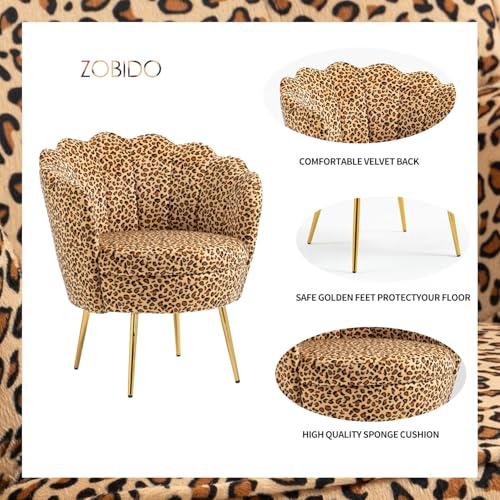Modern Accent Velvet Chairs Comfy Upholstered Vanity for Bedroom Armchair Dining with Golden Metal Legs Desk Chair Makeup Chairs for Living Room （Leopard Print）