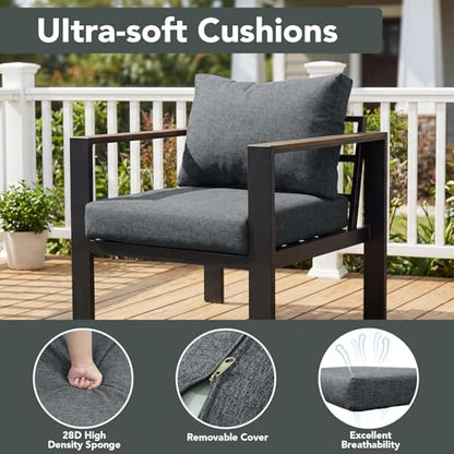 Patio Furniture Set 9 Seats and Coffee Table, 7 Pieces Patio Conversation Set with Thick Cushion, Ottomans, Deluxe Aluminum Modern Outside Sectional for Porch, Balcony, Deck, Yard, Light Gray