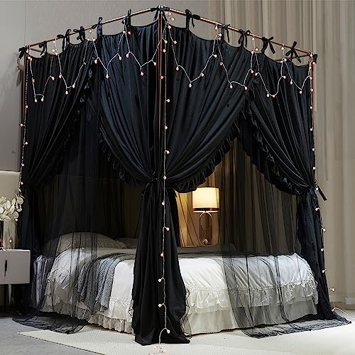 4 Corners Post Princess Curtain Bed Canopy Double Layer Cozy Mosquito Net Mesh, view 6