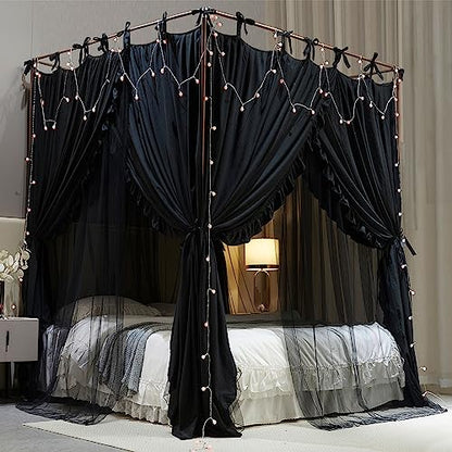4 Corners Post Princess Curtain Bed Canopy Double Layer Cozy Mosquito Net Mesh, view 6