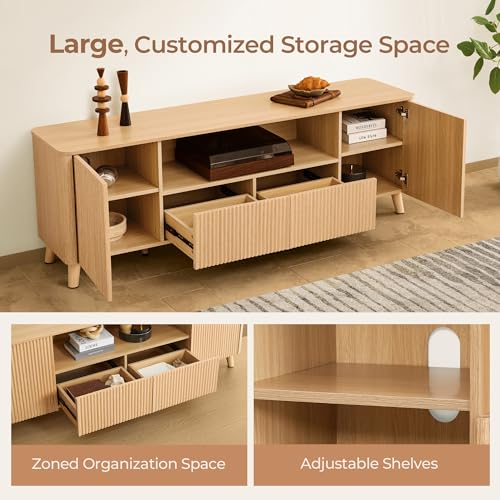 CHITA 70" Mid Century Modern TV Stands for 80 inch TV, Oak, view 4