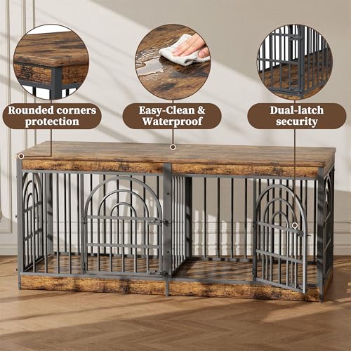 63" Wooden Double Dog Crate Furniture for 1-2 Dogs, view 6