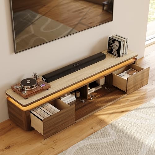 79" Fully Assembled TV Stand with Adjustable LED Lights, Walnut, view 5