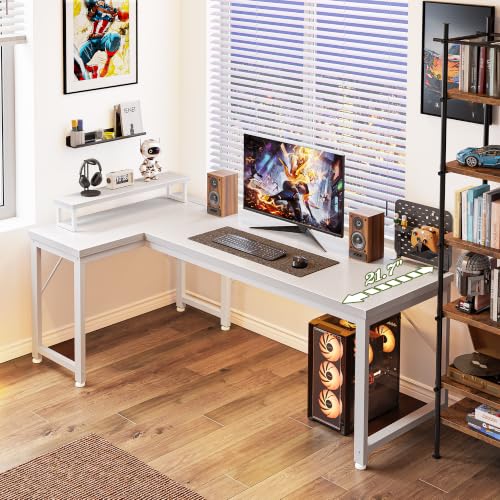 53" L Shaped Computer Desk, Power Outlets, Monitor Stand, White, view 8