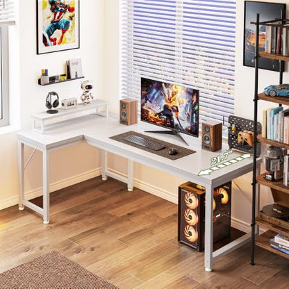 53" L Shaped Computer Desk, Power Outlets, Monitor Stand, White, view 8