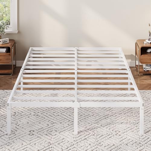 Full Size Bed Frame, 12 Inch Metal Beds with Storage Space, White, view 2
