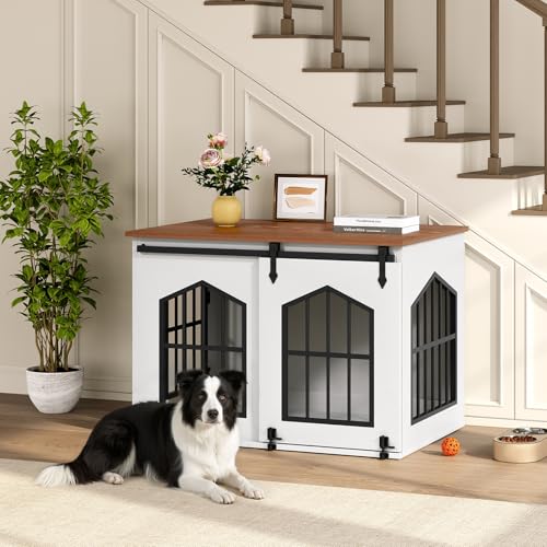 Dog Crate Furniture, 31.5" Farmhouse Dog Kennel with Sliding Barn Door, view 5