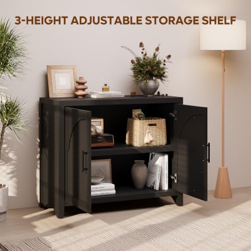 37" Modern Fluted Sideboard Buffet Cabinet with Storage, Black Oak, view 4