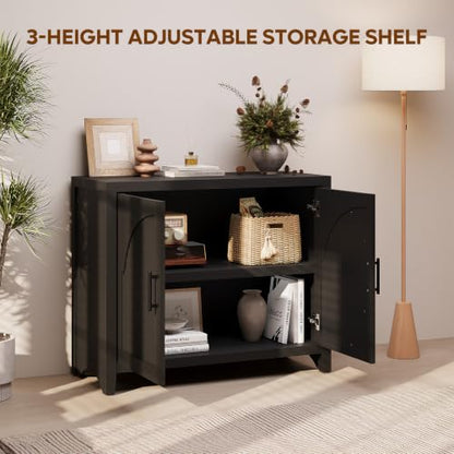 37" Modern Fluted Sideboard Buffet Cabinet with Storage, Black Oak, view 4