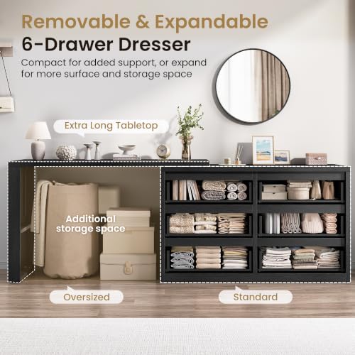 6 Drawer Double Dresser for Bedroom, L Shaped Modern Simply Chest of Drawers, view 4