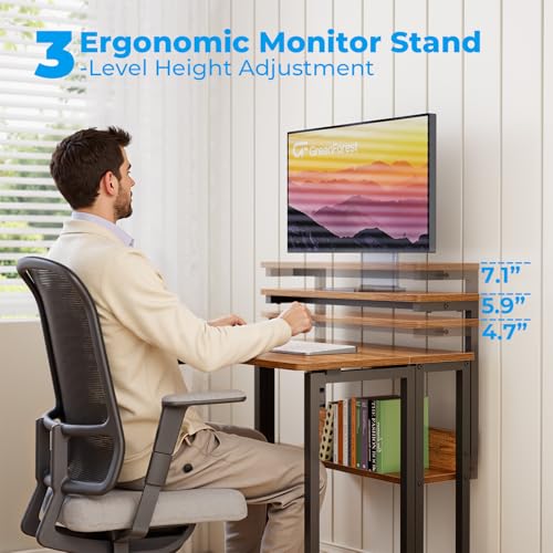 Folding Desk with Adjustable Monitor Stand and Storage Shelf, 24.8in Small Desk with Wheels, Mobile Rolling Table for Small Spaces, Home Office, Walnut