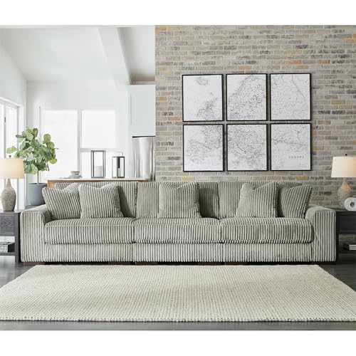 Signature Design by Ashley Lindyn Casual Contemporary 3-Piece Sectional Sofa with Reversible Cushions, Corded Fabric, Feather Cushion, Gray