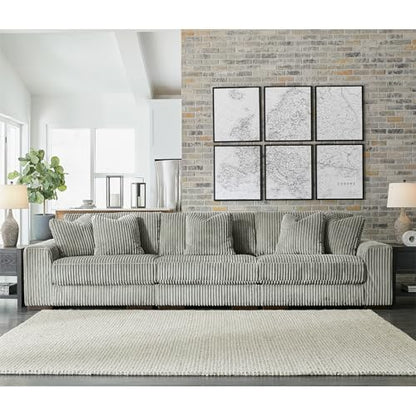 Signature Design by Ashley Lindyn Casual Contemporary 3-Piece Sectional Sofa with Reversible Cushions, Corded Fabric, Feather Cushion, Gray