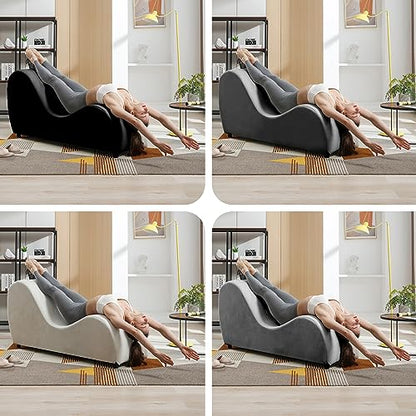 60" Yoga Chaise Lounge Chair for Adults Stretching-Light Grey, view 7