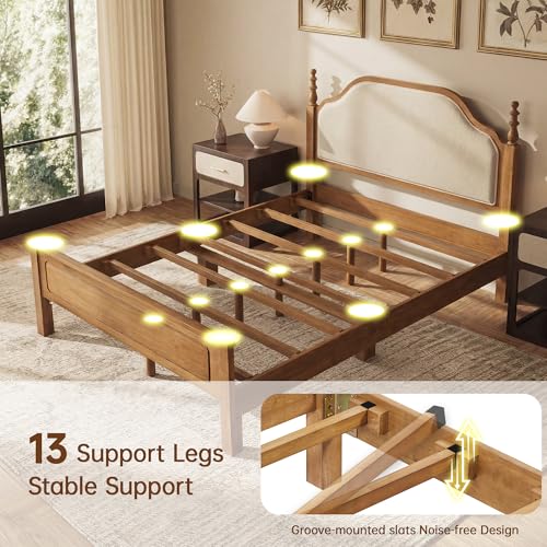 Solid Wood Queen Bed Frame with Headboard, view 6
