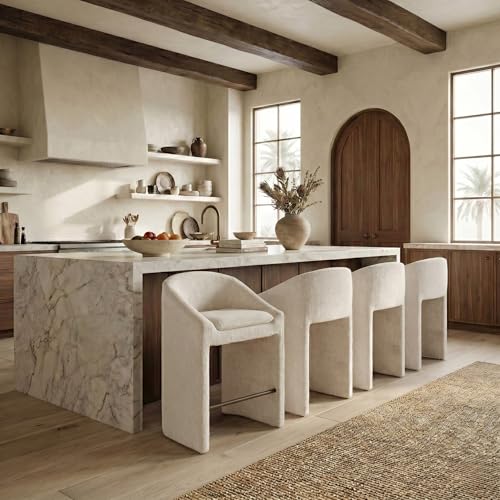 SAFAVIEH Couture Collection Kagan Cream Chenille 27-inch Seat Height Counter Stool (Fully Assembled)