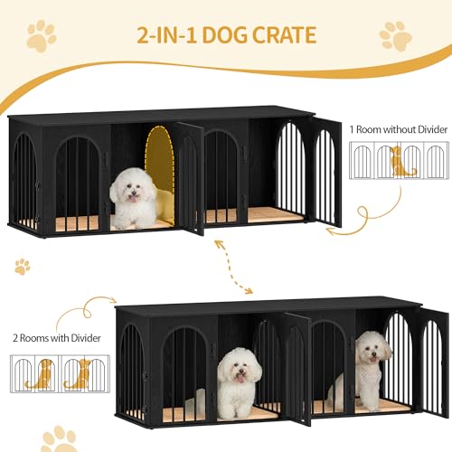 63" Double Dog Crate Furniture, Dog Kennel Indoor with Cushion, view 5