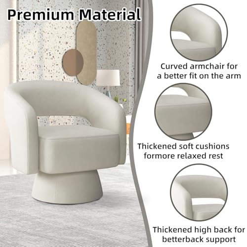 Swivel Barrel Chair with Velvet Fabric, Swivel Accent Chair with Thickened Soft Cushion, Comfy Round Swivel Chair for Living Room Bedroom, Beige