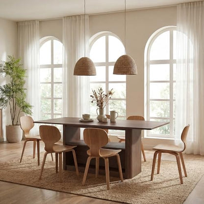 63" Dining Table with Storage, Fluted Rectangular Kitchen Table for 6 with 2-Tier Storage Shelf, Farmhouse Wood Table (Walnut)