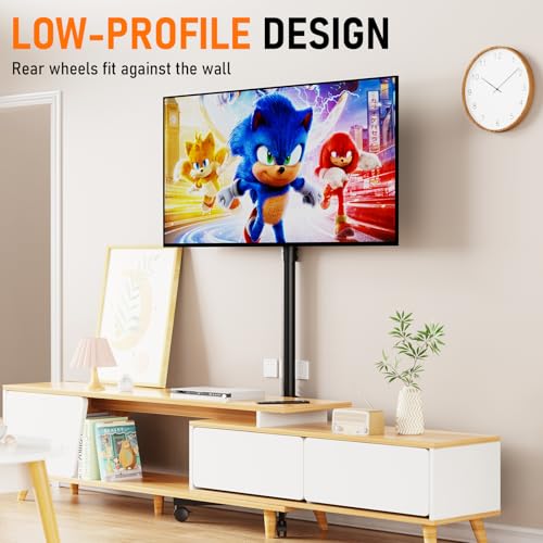 Mobile TV Cart Rolling TV Stand for 23-60 Inch LCD LED OLED Flat Curved Screens up to 88 lbs, Height Adjustable Portable TV Cart with Locking Wheels, Outdoor TV Stand Mount, Max VESA 400x400mm, Black