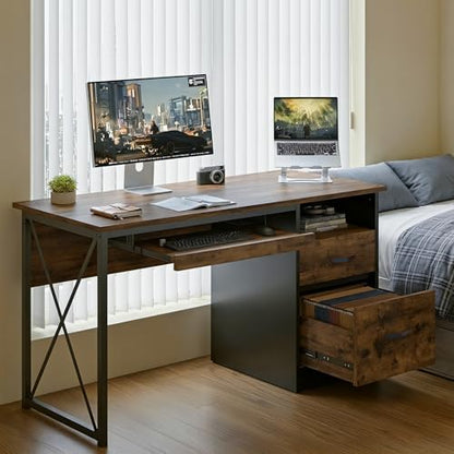 Office Desk with Drawers, 55 inch Industrial Computer Desk with Storage, view 3