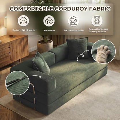 78" 5-in-1 Convertible Futon Sofa Bed, Boneless Corduroy, Green, view 6