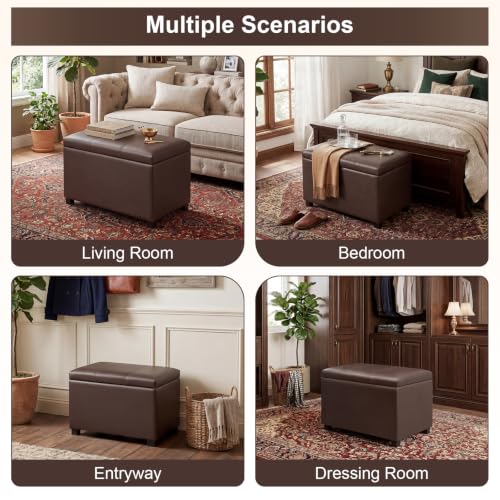 24" Leather Storage Ottoman Bench, Rectangle Foot Rest Stool for Living Room, Bedroom, Entryway, Brown