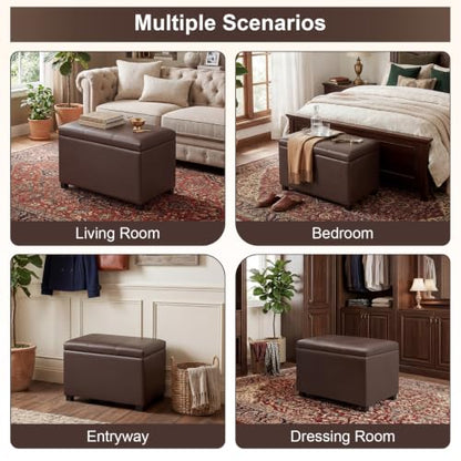 24" Leather Storage Ottoman Bench, Rectangle Foot Rest Stool for Living Room, Bedroom, Entryway, Brown