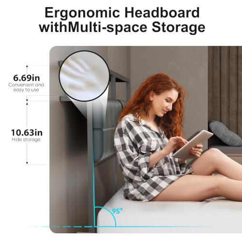 Queen Bed Frame with LED Lights & Charging Station, view 4