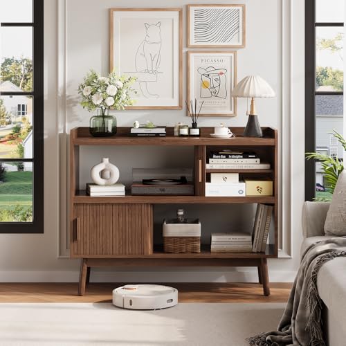 44" Buffet Sideboard Cabinet with Outlet Sliding Door, Walnut, view 8
