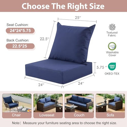 Outdoor Deep Seat Cushion Set, 24x24 Inch Water-Resistant & Fade-Resistant Outdoor Chair Cushions, Patio Furniture Cushions with Removable Cover for Patio Chair, Sofa,Navy Blue (Set of 1)