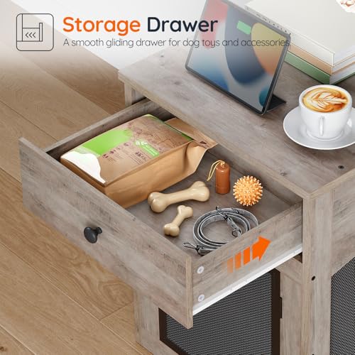 Dog Crate Furniture, Dog Kennel with Drawer and Charging Station, view 7