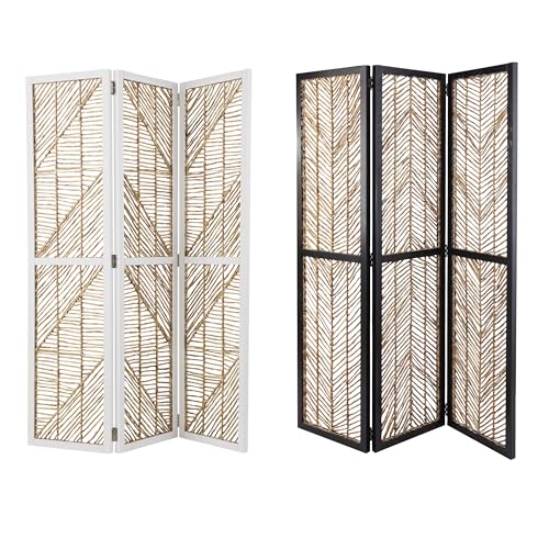 Quilino Woven Room Divider/Screen - Bohemian Design, Natural Rattan - Solid Wood, Fully Assembled - Ideal for Living Room, Home Office (HZ1153466)
