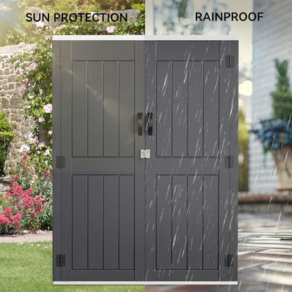 59 cuft Vertical Outdoor Storage Shed w/o Shelf, 5.6 x 2.3 ft Lockable Resin Waterproof Tall Storage Cabinet, Suitable for Patio Furniture, Pool Accessories, and Garden Tools, Dark Gray