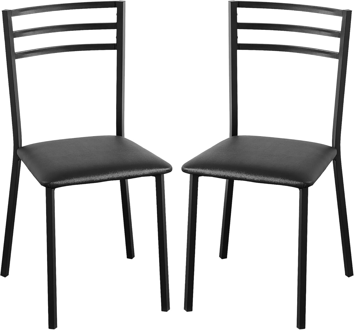 Metal Dining Chair Set of 2, Modern Armless with Cushioned Seat for Kitchen, Living Room, Black