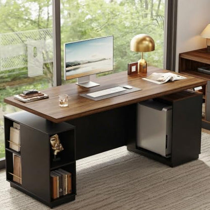 71" Executive Standing Desk with Privacy Panel, Black Walnut, view 2