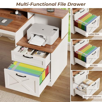 59" Farmhouse L Shaped Desk with Drawers Monitor Stand, Power Outle, view 5