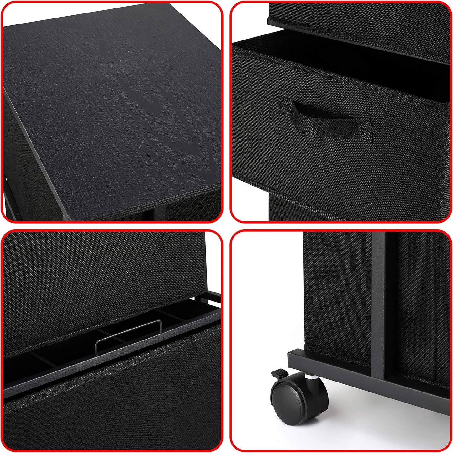 Dresser Storage with 3 Drawers, Fabric Dresser Tower, Vertical Storage Unit for Bedroom, Closet, Office, Black