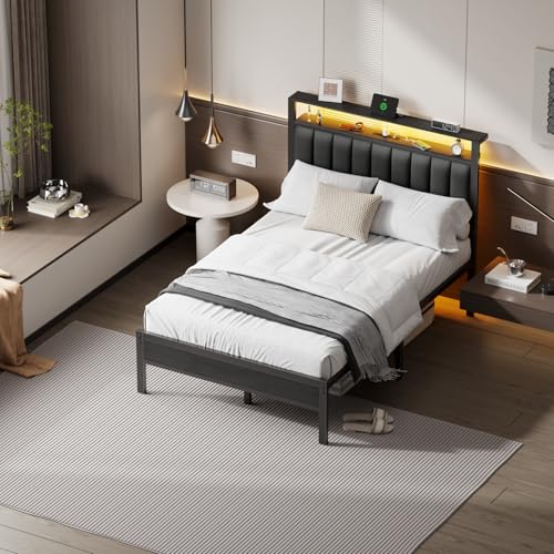 Full Size Bed Frame with Charging Station and LED Lights, view 7