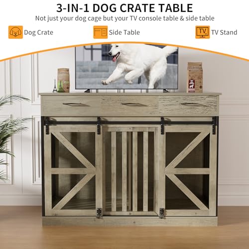 48 Inch Large Dog Crate Furniture with 3 Storage Drawers, view 8