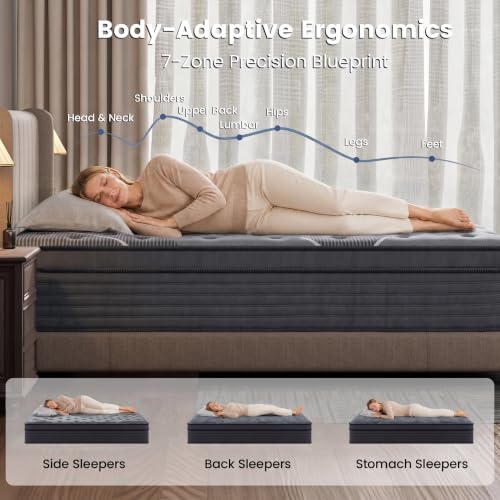 Queen Mattress 12 Inch Hybrid Mattress, Pocket Coils Memory Foam, view 4