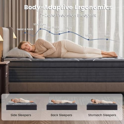Queen Mattress 12 Inch Hybrid Mattress, Pocket Coils Memory Foam, view 4